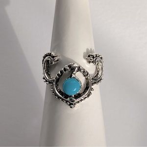 Silver and turquoise boho antler ring size 5